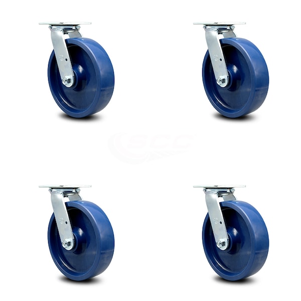 8 Inch Solid Polyurethane Wheel Swivel Caster Set with Ball Bearings SCC
